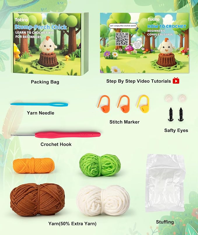 Totiro Crochet Kit for Beginners, Chicken Amigurumi Starter Kit, Easy DIY Craft - Image 4