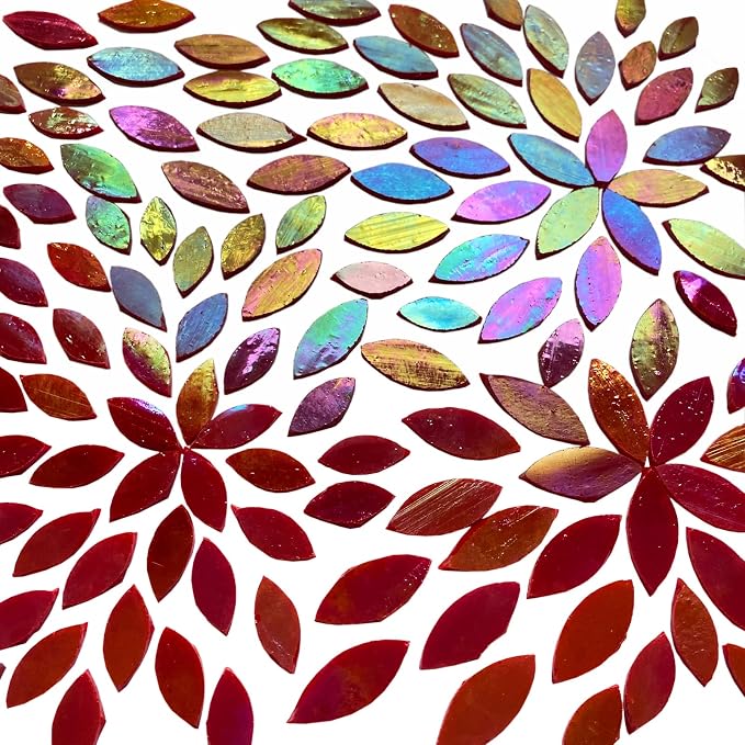 120 Pcs Iridescent Red Petal Mosaic Tiles, Hand Cut Stained Glass Petals - Image 2