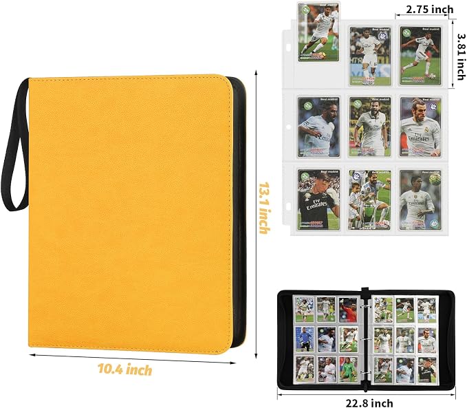 GERMUN 3 Ring 9 Pocket Zipper Card Binder, 720 Double Sided Standard PU Trading - Image 2