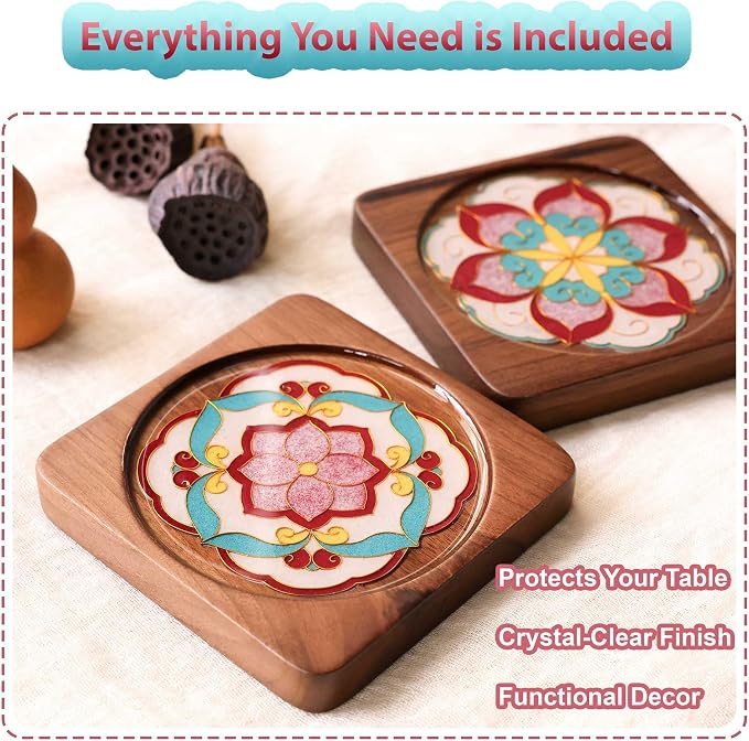 Wooden Coasters Craft Kits – Filigree Enamels Painting DIY Coasters Art - Image 6