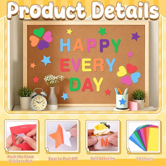 1490Pcs Foam Stickers for Crafts 8Colors Self Adhesive Foam Letter Shape - Image 3