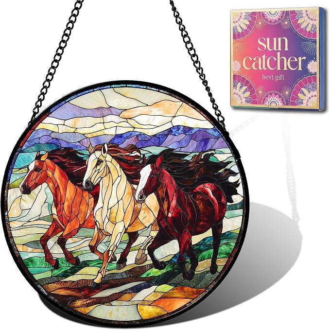 Galloping Horse Acrylic Suncatcher Faux Stained Glass Window Hanging 6.3" | by Unknown