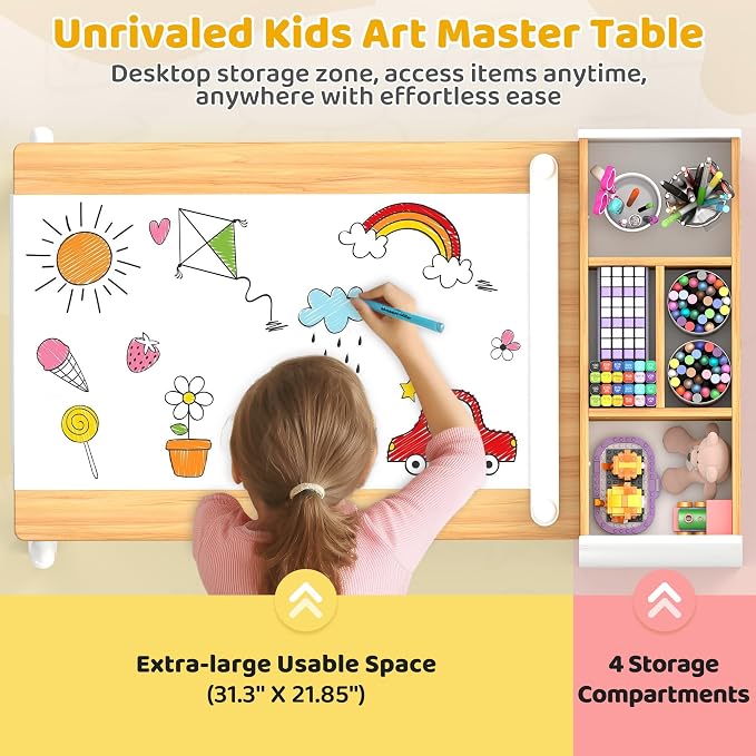 DOREROOM Kids Art Table and Chair Set, Craft and Play Wood Activity Table - Image 6