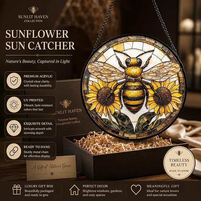Yellow Bee Sunflower Acrylic Suncatchers - Image 2