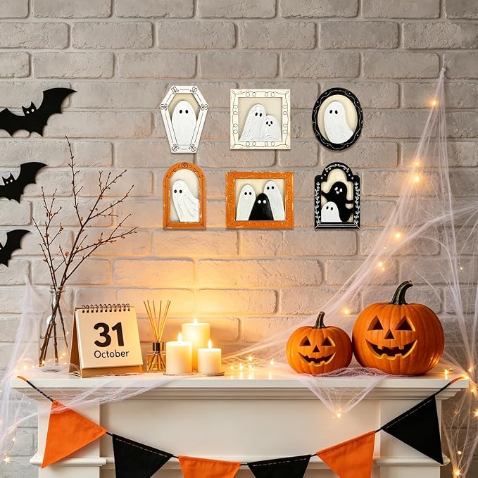 12 Sets Halloween Crafts Kit, Wood Ghost DIY Frames Decoration, Unfinished - Image 6