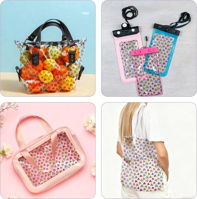 Heart Printed TPU Jelly Faux Leather Fabrics, 11.8 x 47.2 Inch Clear TPU Vinyl - Image 5