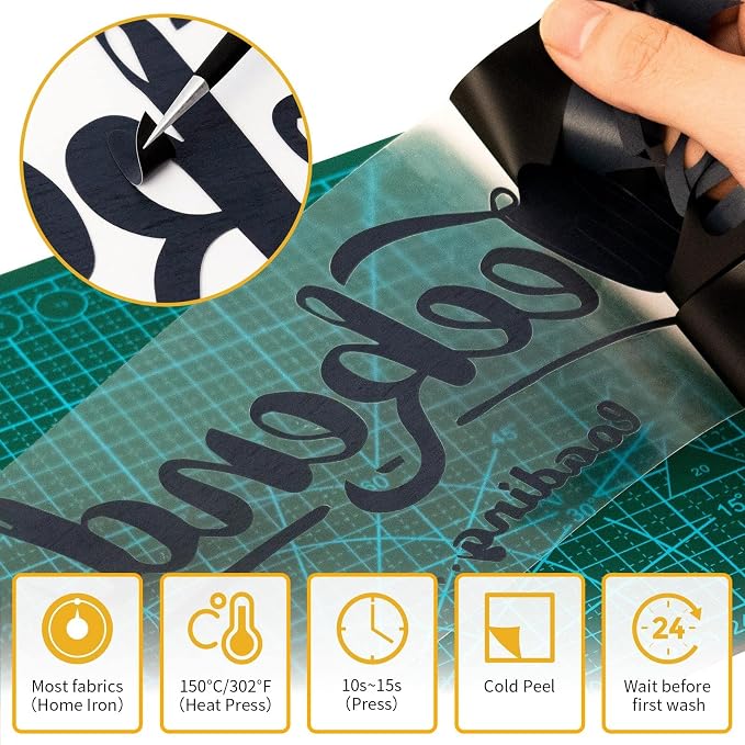 VinylRus Heat Transfer Vinyl-12” x 50ft Black Iron on Vinyl Roll - Image 4