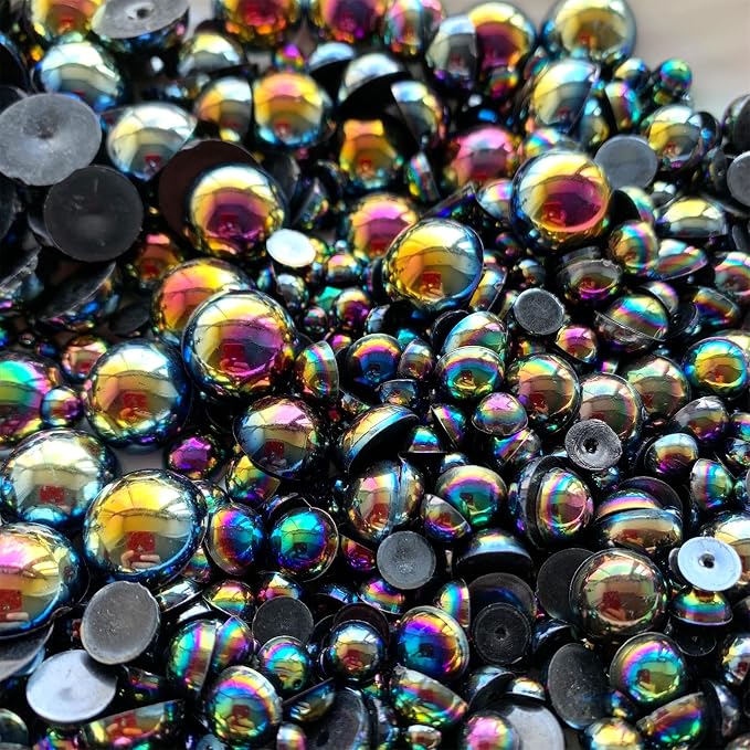 1500PCS 3-14mm BlackAB Flatback Pearls, 150g Half-Round ABS Pearls - Image 8