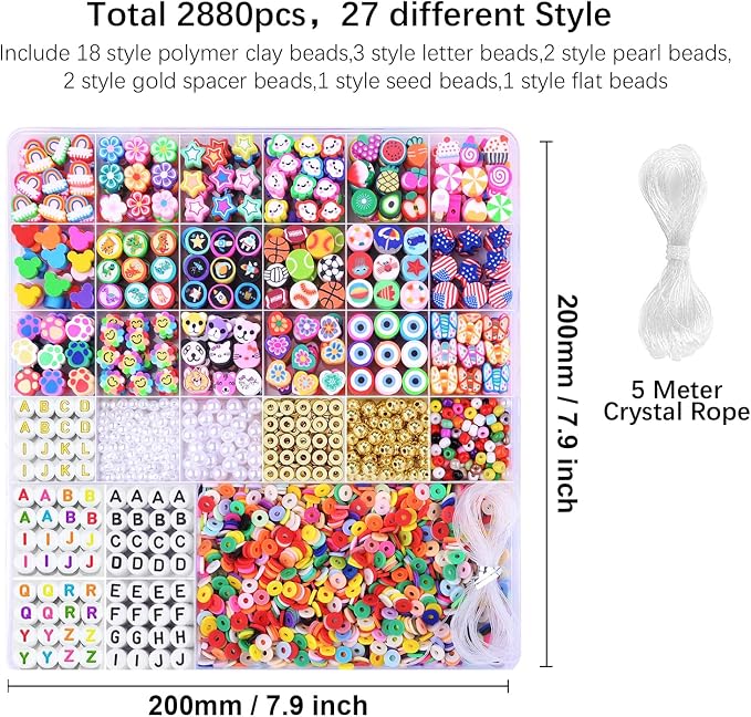 2880pcs Polymer Clay Beads Bracelet Making kit, Cute Fun Beads Sport Ball Fruit - Image 2