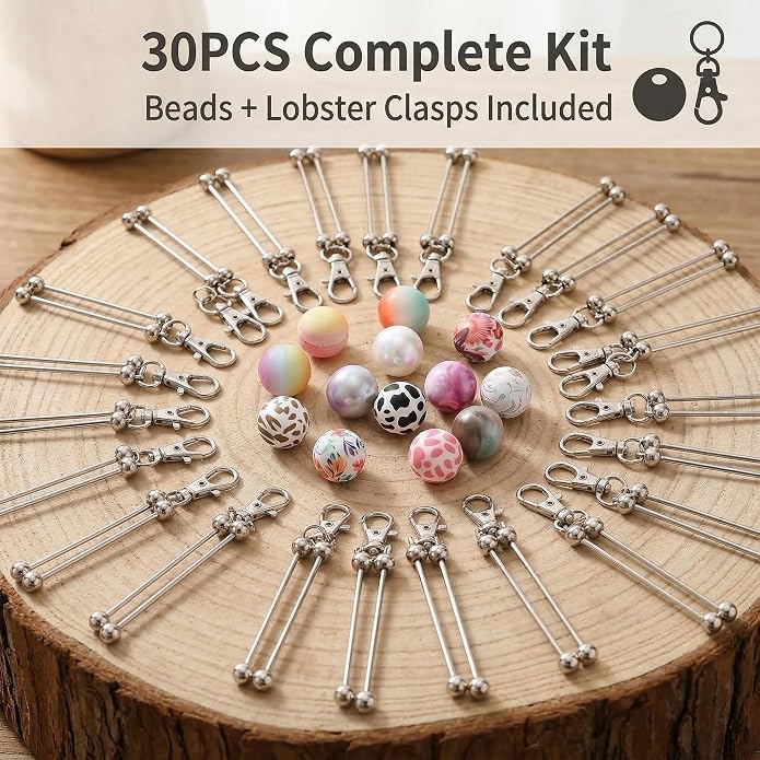 22 PCS Beadable Keychains Bars Bulk 11 Colors DIY Beaded Keychain Making Kit - Image 5