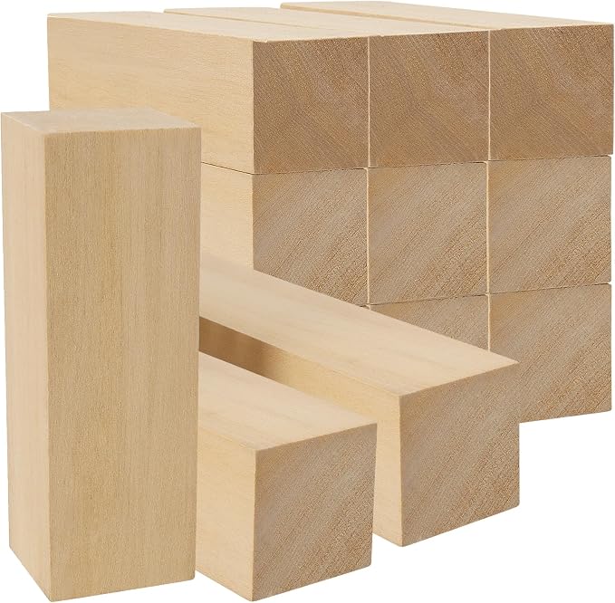 MUKCHAP 12pcs 6 x 2 x 2 Inch Basswood Carving Blocks, Unfinished Wood Block by MUKCHAP