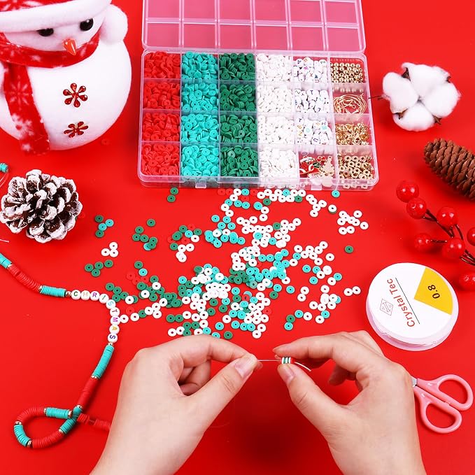 Wuollgess 3500 PCS Christmas Clay Beads Bracelet Making Kit, Polymer Heishi - Image 2