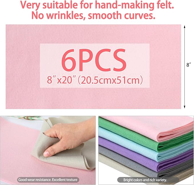 HaoFeiJH 6 Rolls 8"x20" Soft Felt Fabric Sheets, 1.6mm Thick, and Projects - Image 3