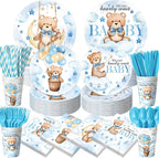450 Pcs Blue Bear Baby Shower Tableware Set Decorations, We Can Bearly Wait by Unknown