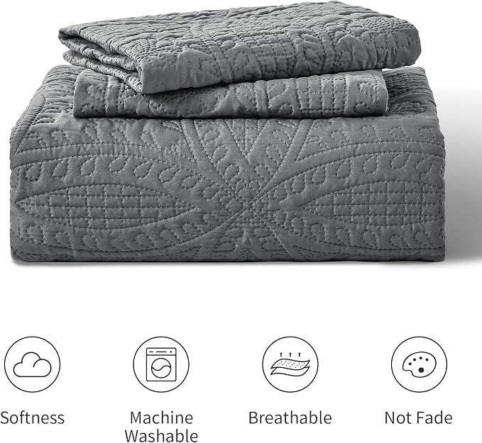 Love's cabin Oversized King Size Quilt Bedding Set Dark Grey Bedspreads - Image 8