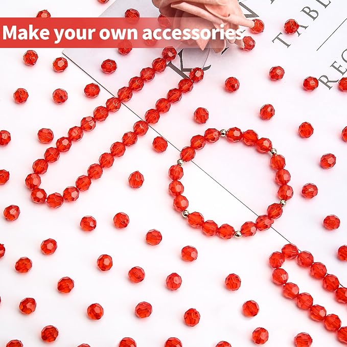BONNY BOXX 500pcs 8mm Acrylic Faceted Round Crystal Beads Transparent Red Loose - Image 4