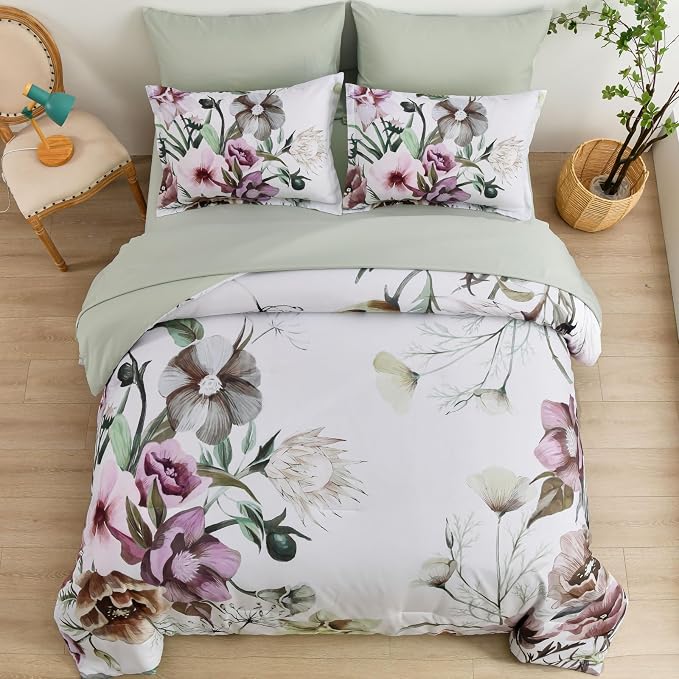 Luxudecor Floral Comforter Set Queen Size 7 Piece, Elegant Floral Comforter - Image 3