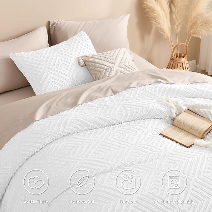 Andency White Oversized King Comforter 120"x98", 3 Pieces White Boho Bedding - Image 4