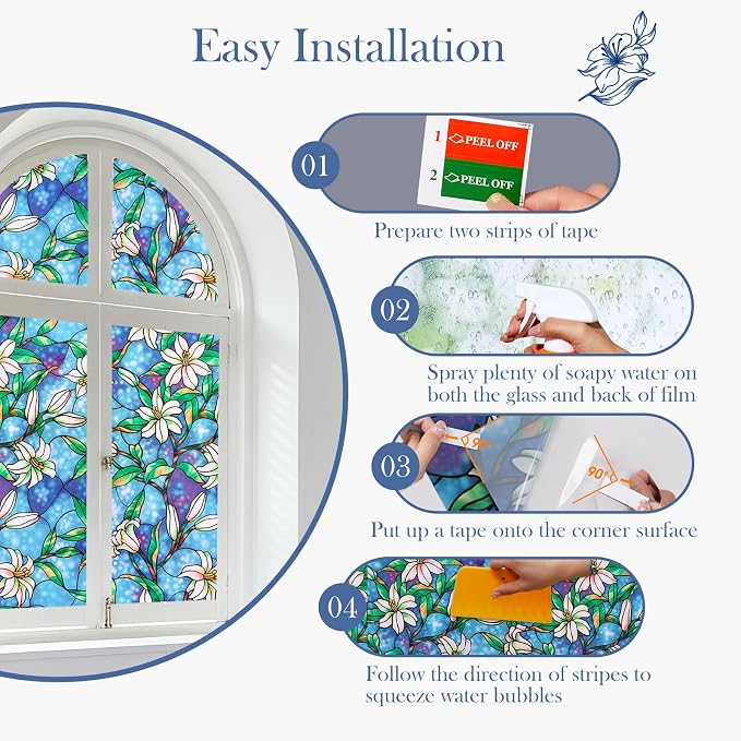 Coavas Static Cling Privacy Window Film, 96% UV & Heat Blocking, Stained Glass - Image 6