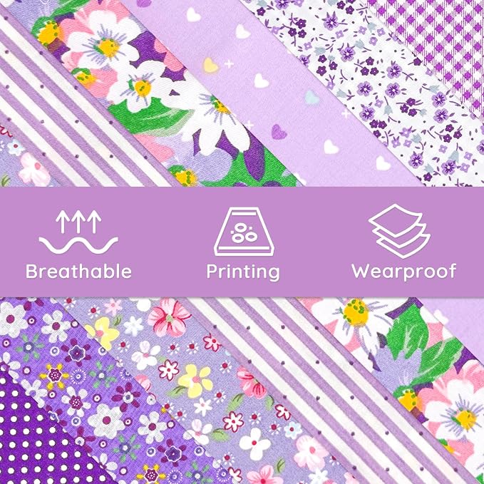 Aubliss 8pcs Fat Quarter Fabric Bundles Quilting Cotton Craft Fabric Pre-Cut - Image 5