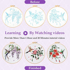 Embroidery Kit for Beginners, 3 Pack Hummingbird and Flower Cross Stitch Kits - Image 4