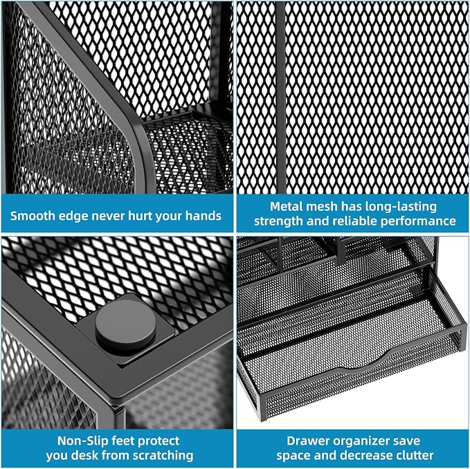 Marbrasse Mesh Pen Holder for Desk, Desk Organizers and Accessories for Office - Image 6