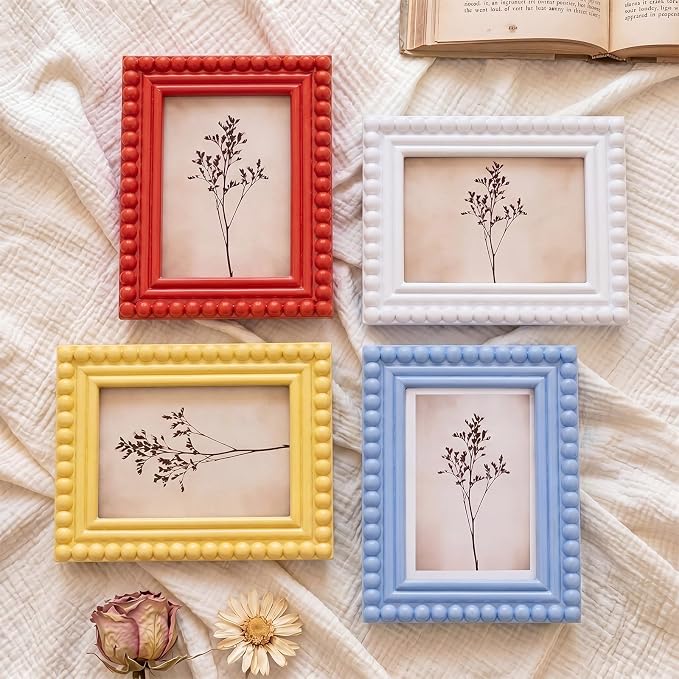 4 Pack 5 x 7 Picture Frame, Wood Beaded Boho Photo Frame, Vintage Photo Display - Image 9