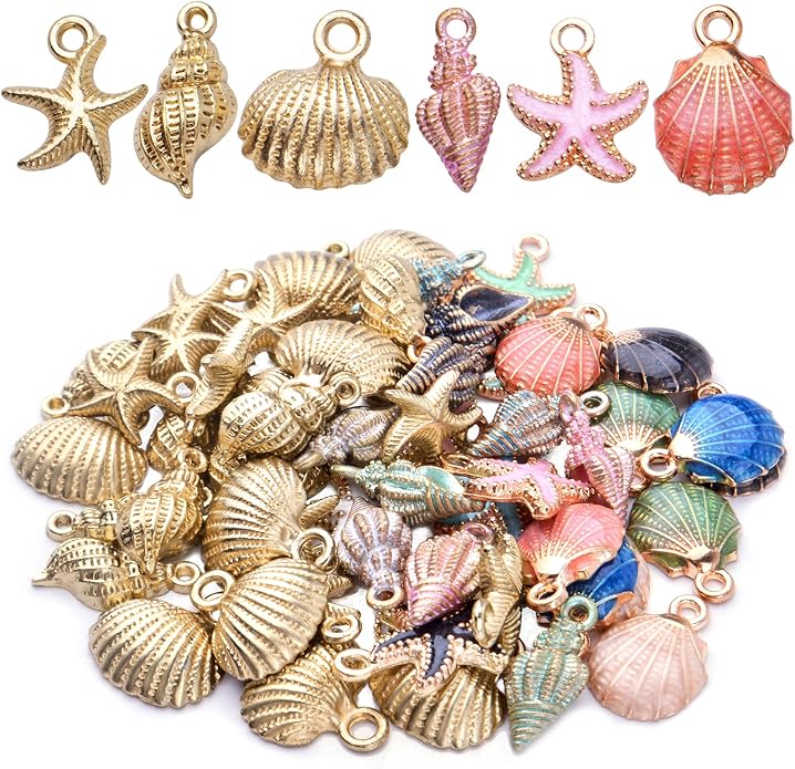 60pcs Alloy Ocean Starfish Seashell Conch Charms Colorful Enamel Ocean Life Sea by Unknown
