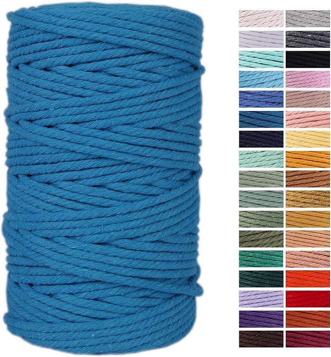 Lake Blue Cotton Macrame Cord, 4mm x 109Yards, Crafts & More by AestheticDesignforYou