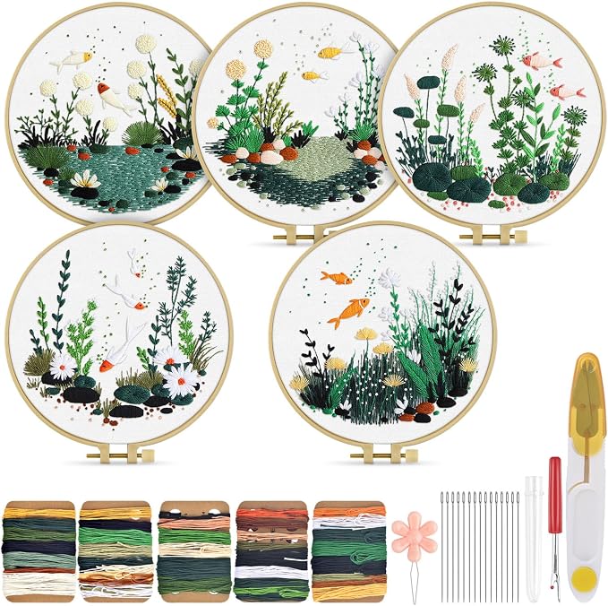 TINDTOP 5 Pack Embroidery Kit for Adult, Embroidery DIY Starter Kit | by TINDTOP