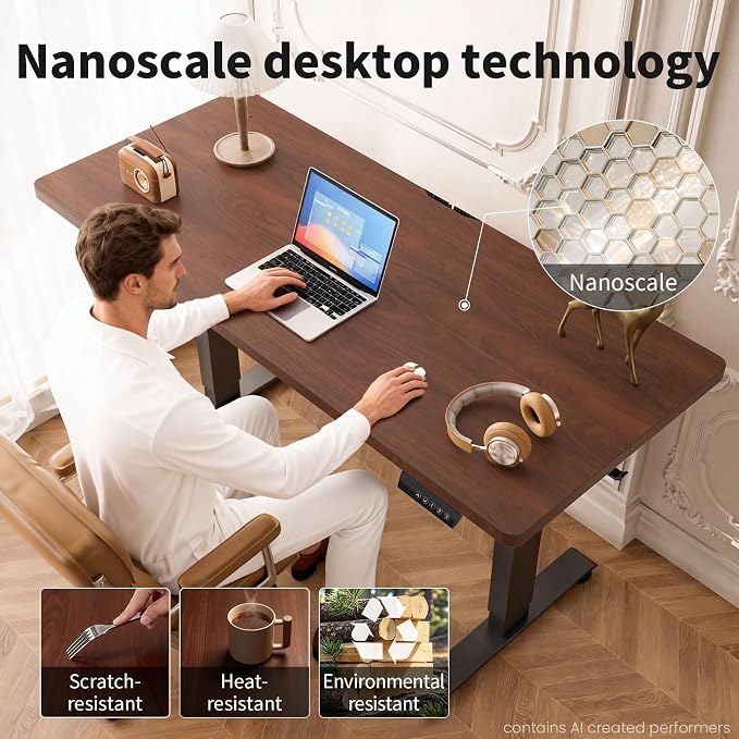 Veken 47.2 Inch Large Electric Standing Desk, Gaming Table, Walnut | Height - Image 8