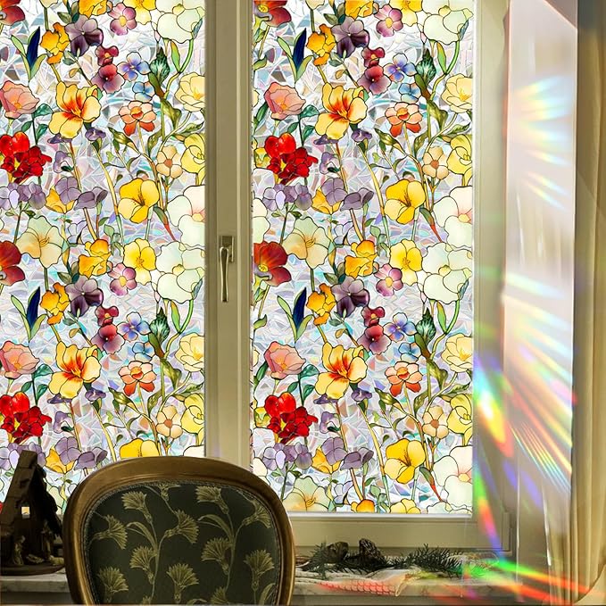 Floral Stained Glass Window Privacy Film, Retro Decorative Rainbow Window - Image 7