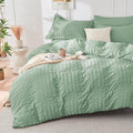 HYMOKEGE Sage Green Duvet Cover King Size, Ultra Soft 3-Piece Seersucker Duvet by HYMOKEGE