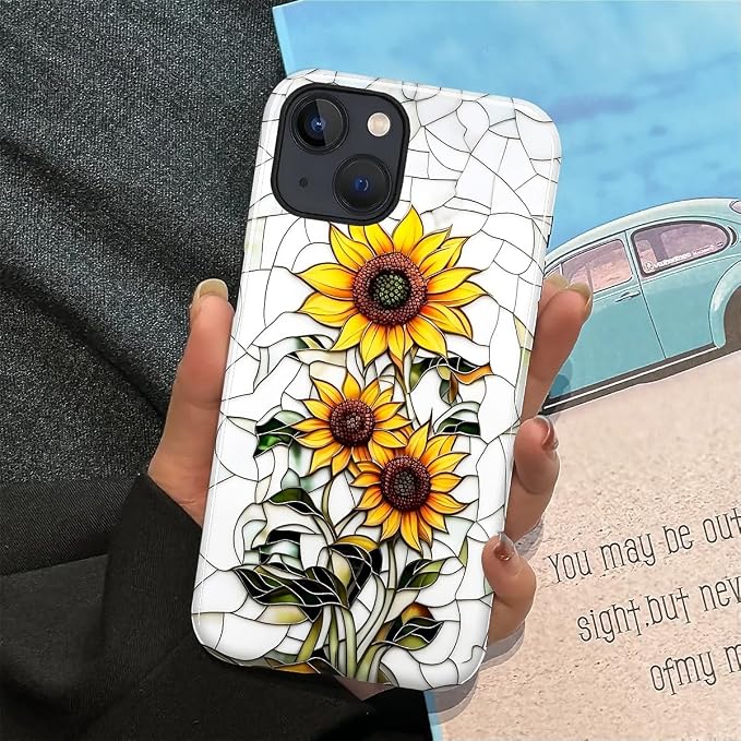 ZHEGAILIAN Case for iPhone 15 Plus, Sunflower Faux Stained Glass Effect Durable - Image 5