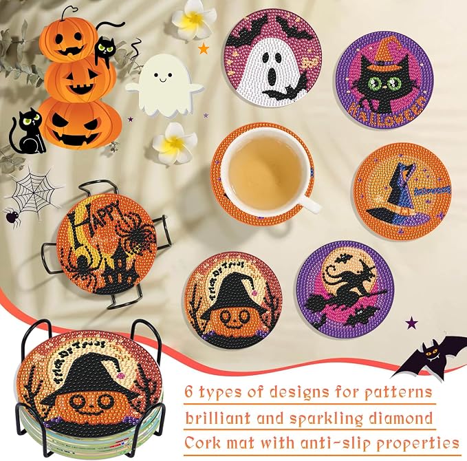 EWJRNSF 6 PCS 5D Diamond Painting Coasters Kits - Image 7