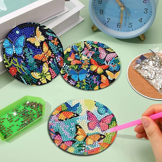 EWJRNSF 8 PCS Butterfly Diamond Art Coasters Kit - Image 7