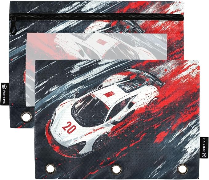 Truck Racing Car Pencil Pouch for 3 Ring Binder, 2 Pack Waterproof Pencil Bags by BOENLE-WELCOMEYOURCOMING