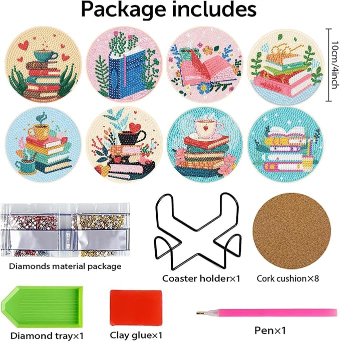 8 Pcs Book Diamond Art Coasters Kit - Image 6