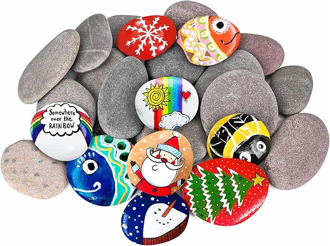 River Rocks for Painting 25 Pcs Large 2-3 Inch Flat Smooth Painting Stones by dojobkinb