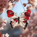 Red Poppy Butterfly Acrylic Suncatcher, Faux Stained Glass Indoor Window by Unknown