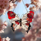 Red Poppy Butterfly Acrylic Suncatcher, Faux Stained Glass Indoor Window by Unknown