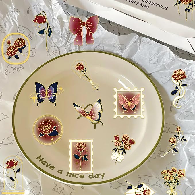 Transparent Flora Scrapbook Stickers Aesthetic Flowers Stickers | Gold Stamp - Image 6