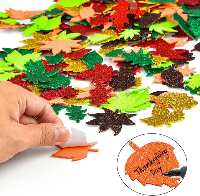 Coopay Glitter Fall Leaf Stickers Thanksgiving Christmas Adhesive Foam Maple - Image 2
