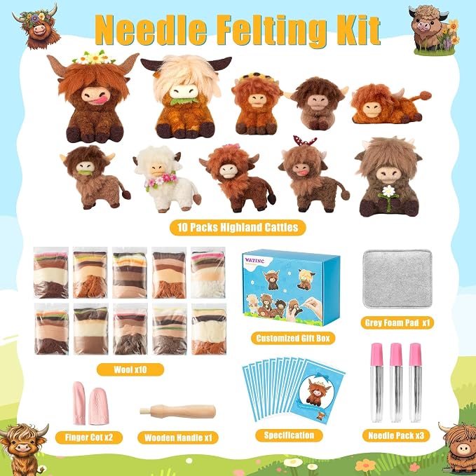 WATINC Highland Cow Needle Felting Kit - Image 2