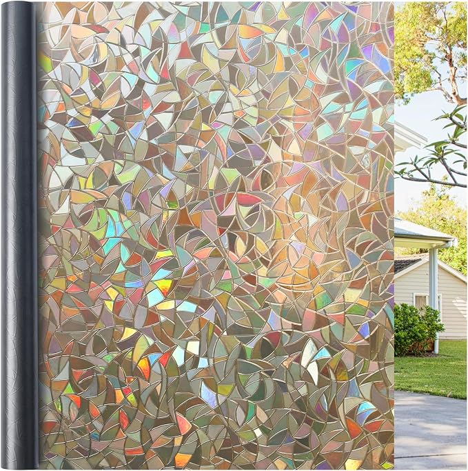 Haton Window Privacy Film, Stained Glass Rainbow Film Decorative Window Clings by HatonHomeDecor