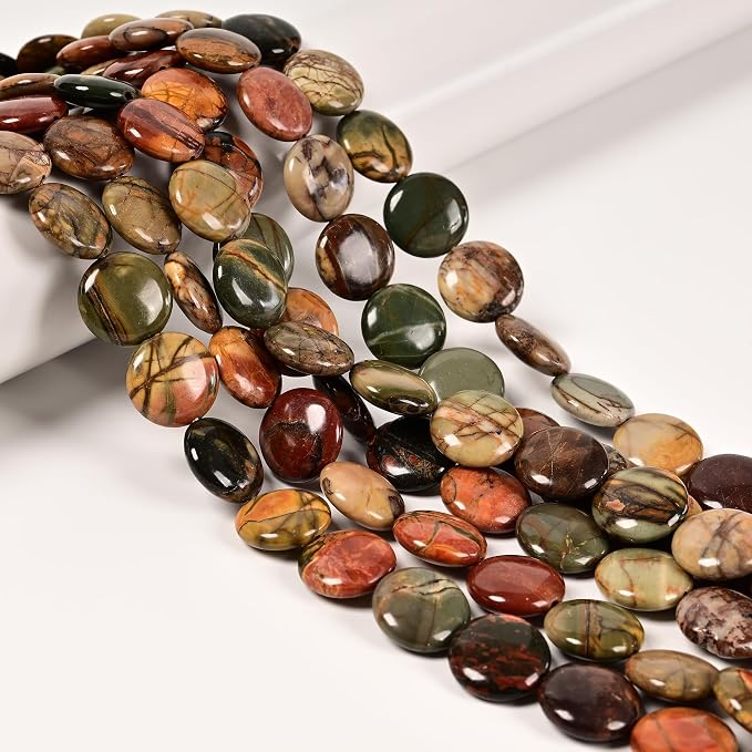 25Pcs 16mm Smooth Coin Natural Red Creek Jasper Beads by LangLong