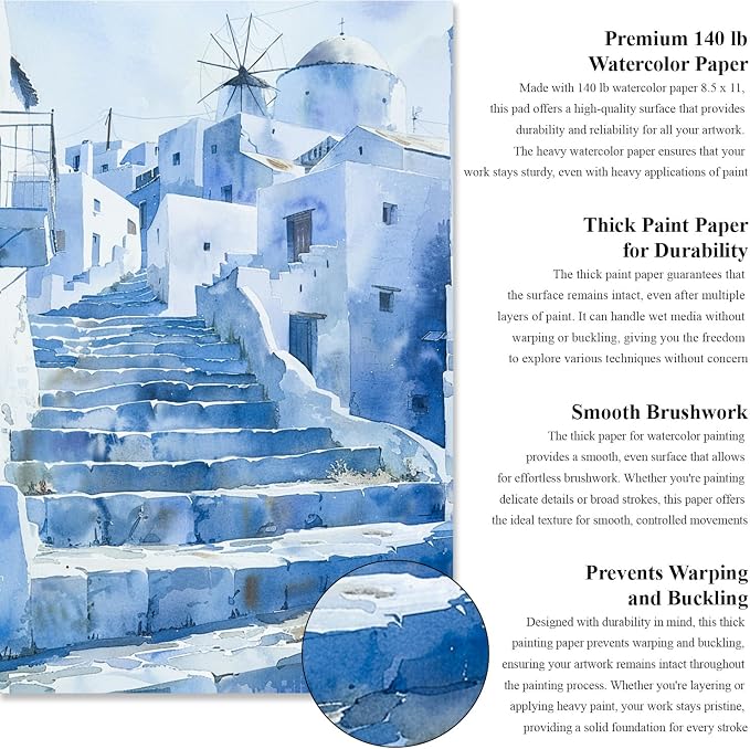 Water Color Paper 8.5 x 11, Water Color Sketch Books 16 Sheets, Cold Pressed - Image 3