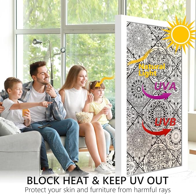 DKTIE Geometric Line Frosted Glass Window Film Door Window Covering Day and - Image 2