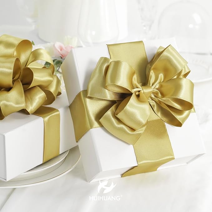 HUIHUANG Gold Satin Wired Ribbon 2.5 inch Gold Christmas Wire Ribbon - Image 4