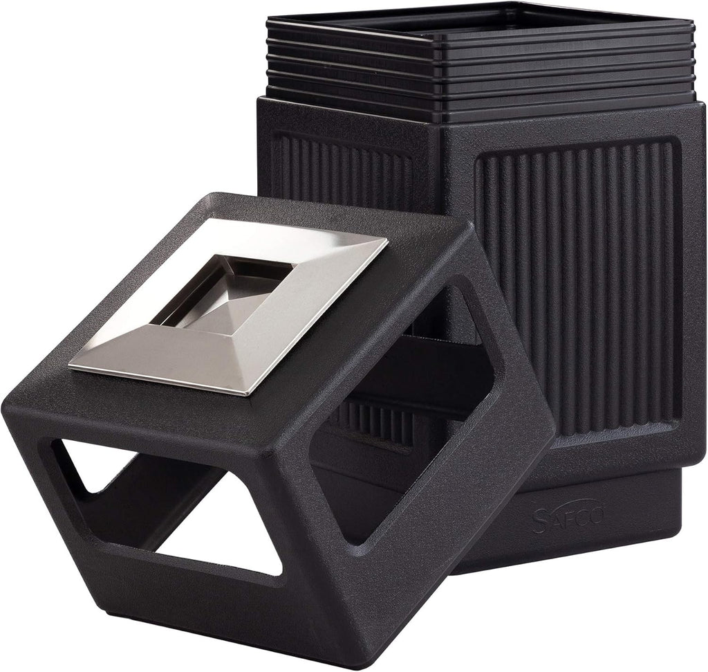 Safco Canmeleon Trash Can, 38 Gallons, Indoor and Outdoor Use, Durable & Weather-Resistant Commercial Garbage Can with Ashtray, Black